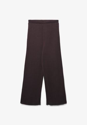 Wide-leg black pants with a high elastic waistband, straight cut from waist to ankle, displayed on a white background.