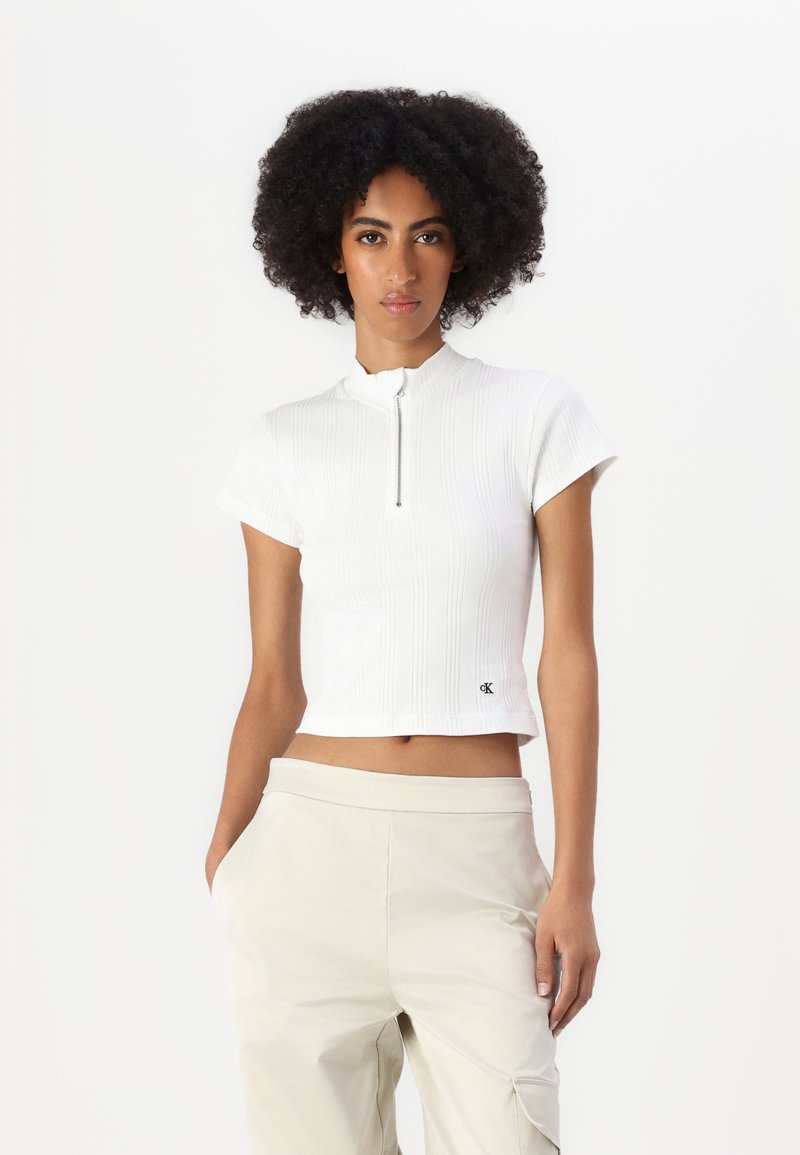 Calvin Klein Jeans VARIEGATED HALF ZIP - Jednoduché tričko - bright white