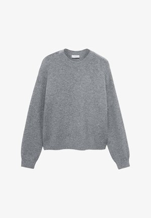 Maglione grigio a maniche lunghe con scollo rotondo, con polsini e orlo a costine, realizzato in morbido tessuto a maglia.