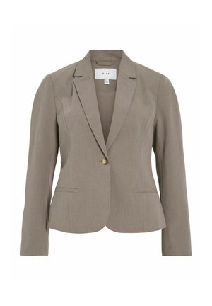 Ljusbrun blazer med en knappstängning, spetsiga lappar, två framfickor och en skräddarsydd passform. Tillverkad av texturerad tyg.
