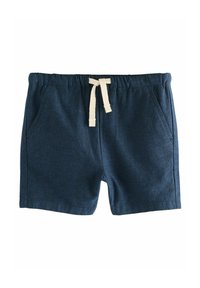 Blå bomullsshorts med elastisk midjeband, vit dragsko och två sidofickor. Klassisk passform och minimalistisk design.