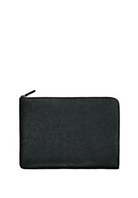 Schwarzes Leder-Reißverschlussetui mit strukturierter Oberfläche. Rechteckige Form, minimalistisches Design, strapazierfähiges Material und keine sichtbaren Hardware-Details.