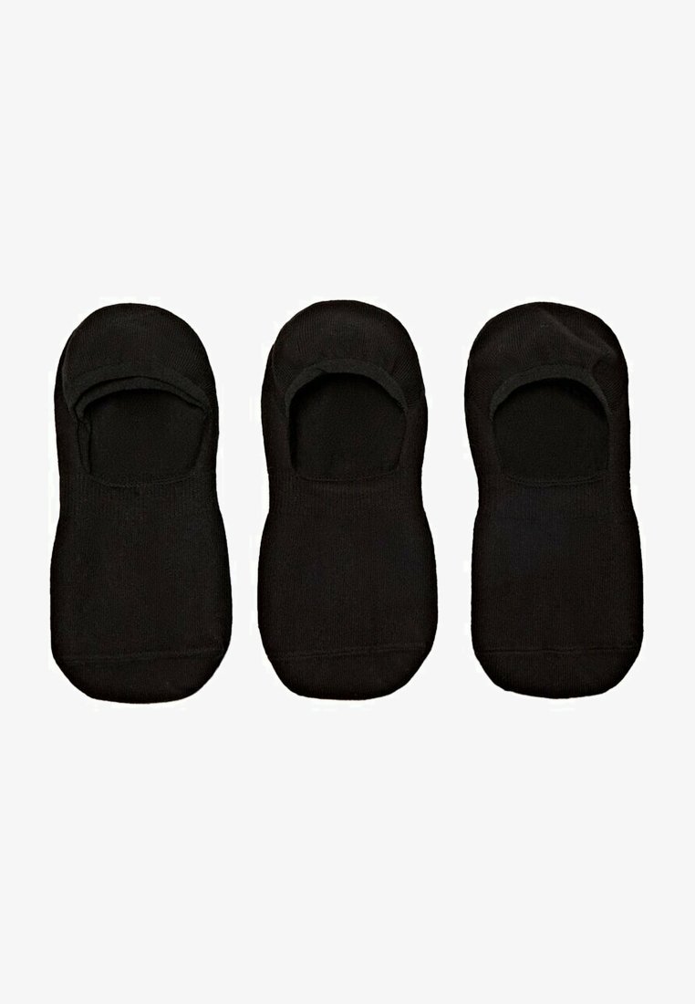 Three pairs of black no-show socks made of soft cotton. The design features a low cut for discreet wear and a smooth finish without patterns.