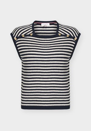 Tommy Hilfiger, GOLD BUTTON TOP - Μπλούζα - ivory petal/dark navy stripe