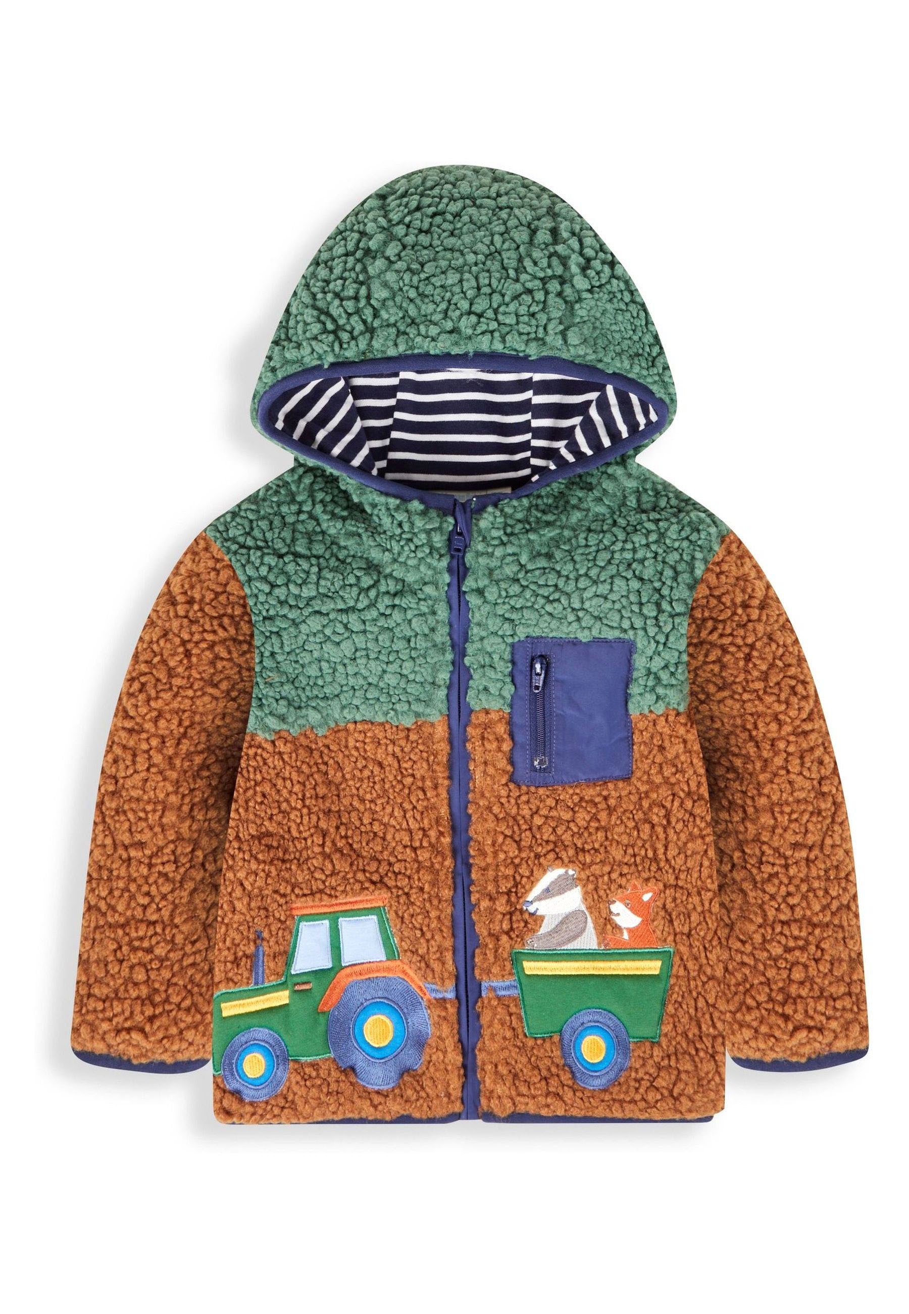 JoJo Maman Bébé BORG HOOD Fleece jacket mustard yellow tractor