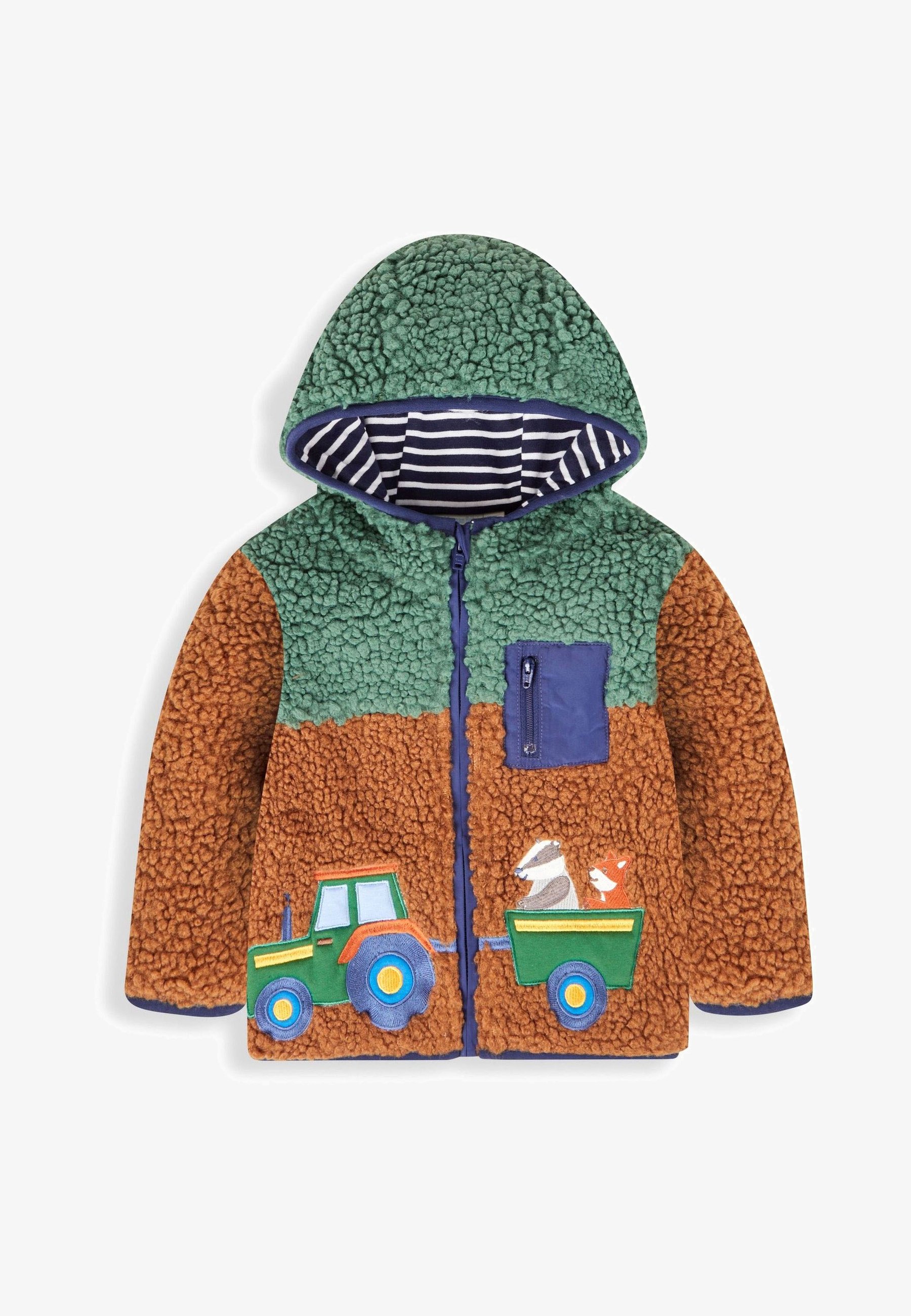 JoJo Maman Bébé BORG HOOD Fleece jacket mustard yellow tractor