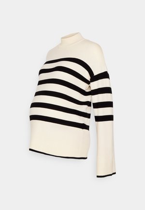 Mustra mustriga rasedusa sweater, millel on kõrge kaelus ja pikad varrukad, pehme kangas ja lahtine lõige mugavuse tagamiseks.