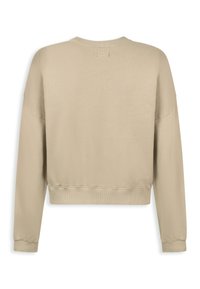 Sweat-shirt beige avec ourlet et poignets côtelés. Doté d'un col rond et d'une coupe légèrement courte. Texture lisse, branding minimal à l'arrière.