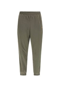 Lichte khaki joggerbroeken met een elastische tailleband, taps toelopende boorden, zijzakken en een klein driehoekig logoaccent.