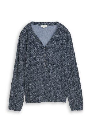 TOM TAILOR, T-SHIRT V-NECK CRINCLE ALLOVERPRINT - Maglietta a manica lunga - navy white flower print