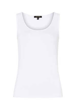 Weißes Tanktop mit Rundhalsausschnitt, aus weichem Stoff und körpernaher Passform. Keine sichtbaren Muster oder Verzierungen. Größenlabel: 36.