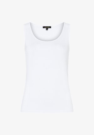 Weißes Tanktop mit Rundhalsausschnitt, aus weichem Stoff und körpernaher Passform. Keine sichtbaren Muster oder Verzierungen. Größenlabel: 36.