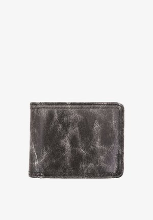 Black leather wallet with a textured, cracked finish. Features simple design with stitched edges, rectangular shape, and no visible hardware.