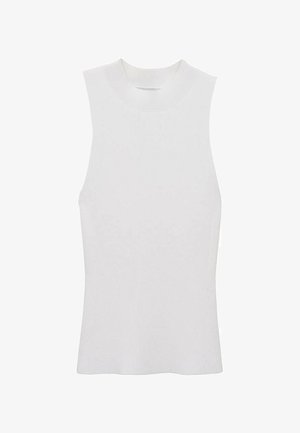 Bielo samostatné rebrované tričko bez rukávov s vysokým výstrihom a priliehavým strihom, vyrobené z mäkkej, štruktúrovanej textílie.