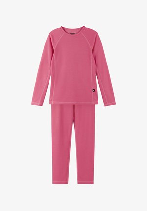 Rosa Thermo-Set aus dehnbarem Stoff. Mit langen Ärmeln, einem runden Ausschnitt und passenden Hosen mit elastischem Bund. Strukturiertes Material.