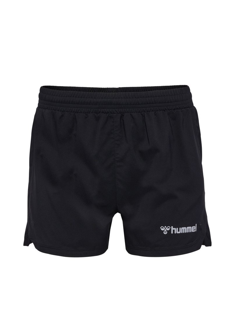 Shorts atletici neri con vita elastica, realizzati in un tessuto leggero. Presentano un logo sul lato destro in basso e fessure laterali.