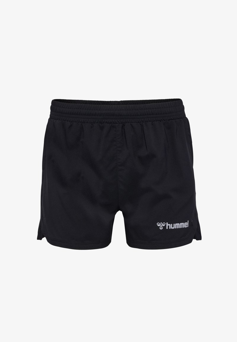 Shorts atletici neri con vita elastica, realizzati in un tessuto leggero. Presentano un logo sul lato destro in basso e fessure laterali.