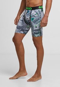 Pánske boxerky s potlačou peňazí v sivej a zelenej farbe. Pás je čierny so zeleným brandingom. Elastický materiál.