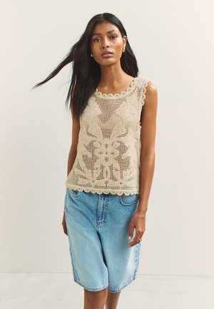Next, REGULAR FIT - CROCHET SLEEVELESS  - Top - ecru