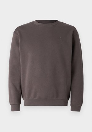 Grauer Baumwoll-Sweatshirt mit rundem Ausschnitt, gerippten Bündchen und Saum. Mit kleinem, tonal gehaltenem Logo auf der Brust. Weicher Stoff.