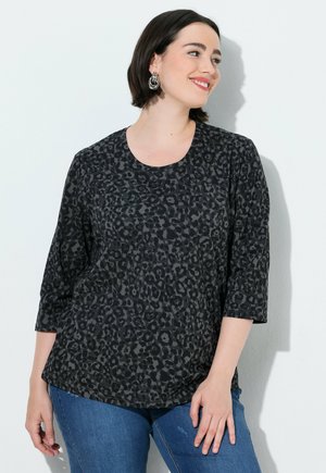 Ulla Popken, 3/4 SLEEVE LEOPARD PRINT TEE - Long sleeved top - black