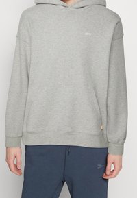 Šedá mikina s klokaní kapsou vpředu, žebrovanými manžetami a lemem. Na hrudníku se nachází malé bílé logo "Levi's". Materiál je ze směsi bavlny.