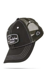 Fekete trucker sapka hálós oldalakkal, zöld kiegészítőkkel és fehér varrással. Elöl Blackskies logós folttal rendelkezik. Ívelt karimája van.