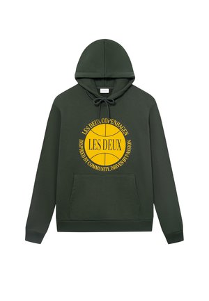 Bluza z kapturem w ciemnozielonym kolorze z mieszanki bawełny. Posiada żółty graficzny logo z przodu oraz kieszeń typu kangur. Sznurek w kapturze.