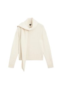 Maglione a maniche lunghe di colore crema con sciarpa abbinata integrata appoggiata attorno al collo, polsini e orlo a coste.