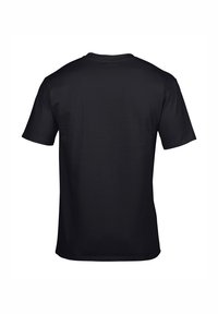 Camiseta de manga corta negra, diseño de cuello redondo, textura suave, parte trasera lisa sin logotipos ni patrones visibles. Ajuste estándar, estilo casual.