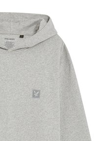 Felpa con cappuccio grigio chiaro con un piccolo logo dell'aquila sul petto e etichetta stampata all'interno del colletto.