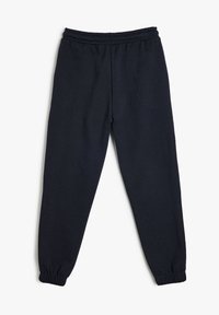 Marineblaue Sweatpants aus weichem Stoff, mit einem elastischen Bund und Bündchen ausgestattet, die für Komfort und Bewegungsfreiheit entwickelt wurden.