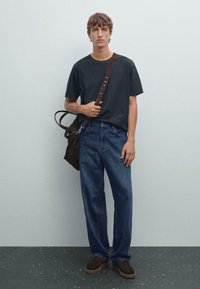 Massimo Dutti SHORT-SLEEVE WITH CONTRAST TOPSTITCHING - Jednoduché tričko - mottled dark blue