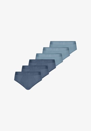 Herenkatoenen slipjes in verschillende blauwtinten: van donker marineblauw tot lichtblauw. Voorzien van elastische tailles met ingebossed logo detail.