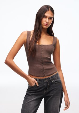 Bershka STRAPPY - Blouse - dark brown