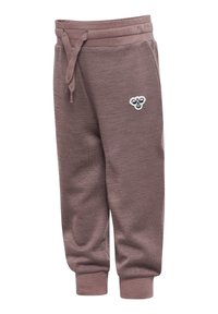 Bruna sweatpants i mjukt tyg, med elastisk midja och dragsko samt en liten broderad logotyp. Mudd vid anklarna.