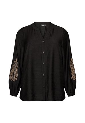 Zizzi, BLUSE AUS VISKOSE MIT BESTICKTEN ÄRMELN - Μπλούζα - schwarz