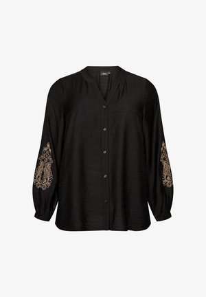 Zizzi, BLUSE AUS VISKOSE MIT BESTICKTEN ÄRMELN - Μπλούζα - schwarz