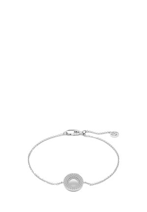 Sølvkæde armbånd med en rund vedhæng besat med små klare sten og en hummerlås.