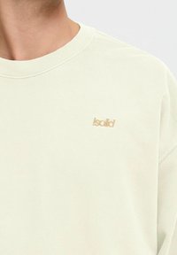 Light green sweatshirt with a round neckline, ribbed cuffs, and a small beige "Isolid" logo on the chest. Soft, textured fabric.