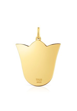 Pendente a forma di tulipano in oro con finitura lucida, dotato di un anello per il fissaggio e dettagli incisi sul retro. Realizzato in argento sterling.