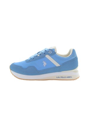 Sneaker azzurro chiaro U.S. Polo Assn. con suola bianca, design con lacci, logo sul lato e fodera interna beige.