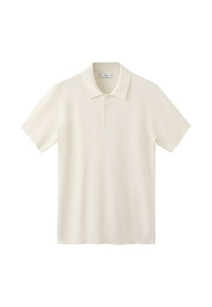 Hvid polo med korte ærmer, krave og treknaplukning, vist mod en ensfarvet hvid baggrund.