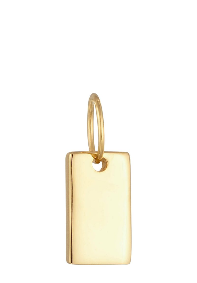 Pendentif rectangulaire en or avec une surface polie, comportant une petite boucle supérieure pour l'attache. Texture lisse et design minimaliste.