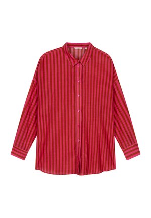 Overhemd met lange mouwen en knoopsluiting, voorzien van een gewaagd roze en rood gestreept patroon, gemaakt van lichtgewicht stof, met een klassieke kraag en manchetten.