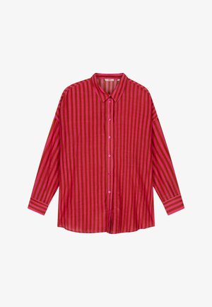 Overhemd met lange mouwen en knoopsluiting, voorzien van een gewaagd roze en rood gestreept patroon, gemaakt van lichtgewicht stof, met een klassieke kraag en manchetten.