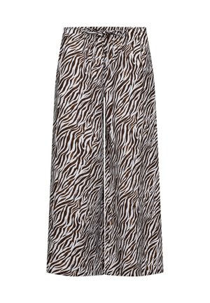 Hoge taille wijde broek met bruine en witte zebraprint en een verstelbare taille met koord.