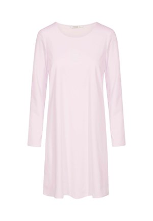 Lange mouwen jurk van lichtroze stof, met een ronde halslijn en een ontspannen pasvorm, met een subtiele logodetail aan de voorkant.