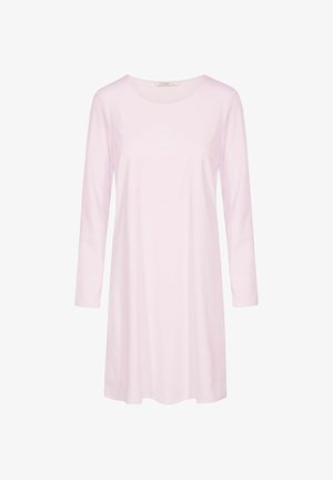 Sukienka z długim rękawem w jasnoróżowym kolorze, z okrągłym dekoltem i luźnym krojem, z subtelnym logo z przodu.