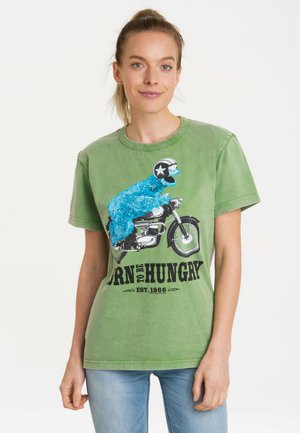 SESAMSTRASSE KRÜMELMONSTER MOTORRAD - T-Shirt print - hellgrün